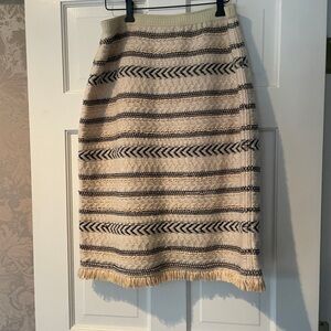 Tory Burch Cream and Black Textured Pencil Skirt Large Knit elastic waist